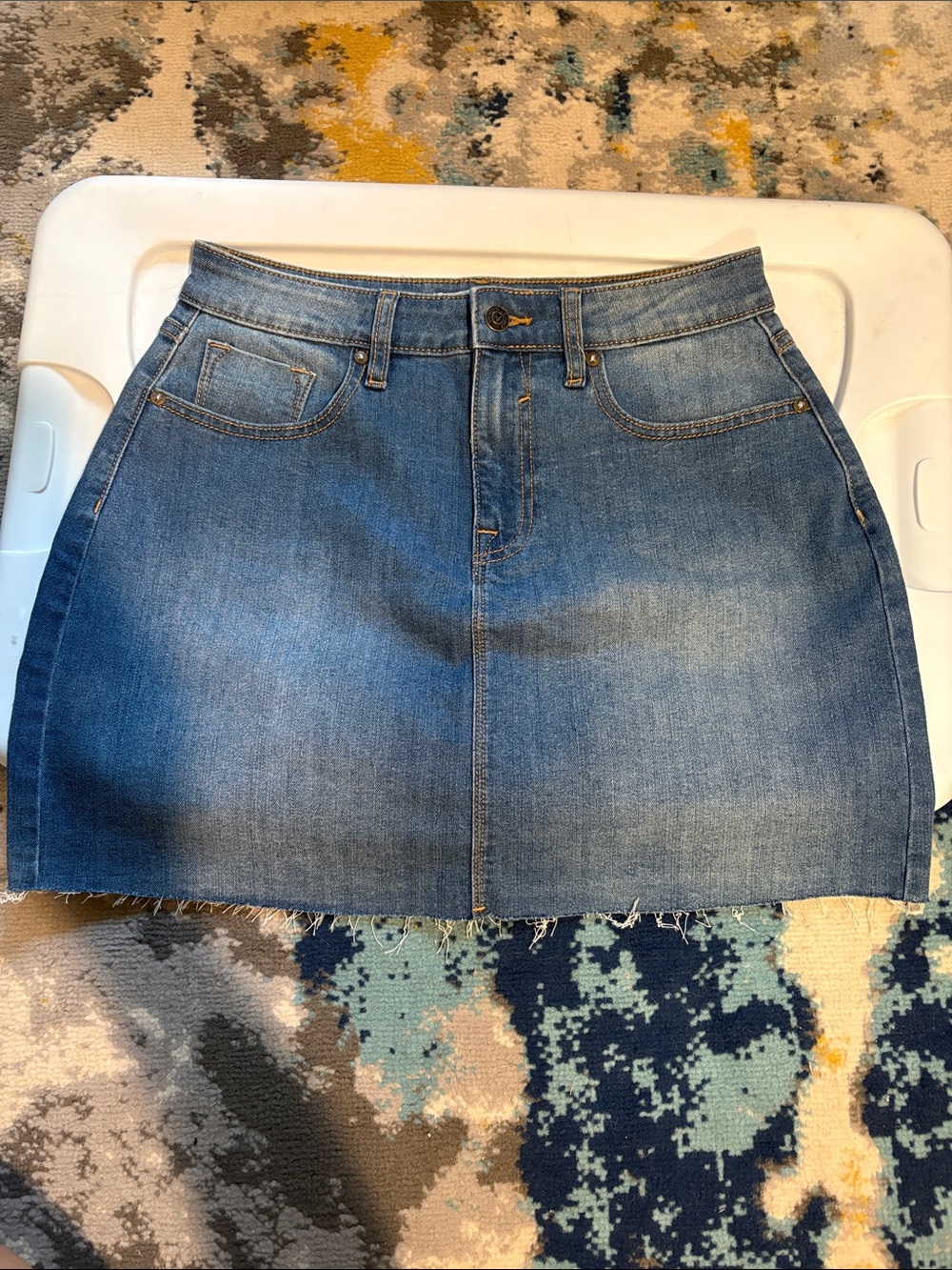 Vigoss Medium Blue Denim Mini Skirt with Raw Hem